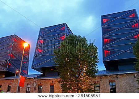 Tallinn, Estonia - August 30, 2018: Modern Architecture In Rotermann Quarter In The Evening
