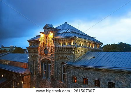 The Bottom View Of Old Industrial Building  In Rotermann Quarter District In The Evening, Estonia