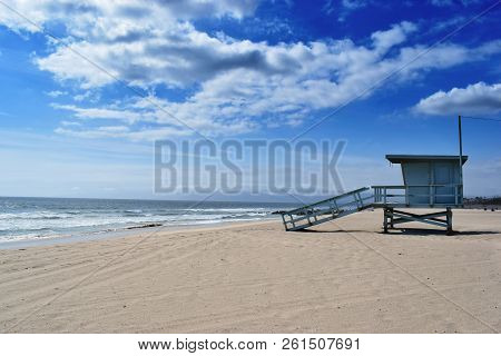 Baywatch On The Empty Beach In California