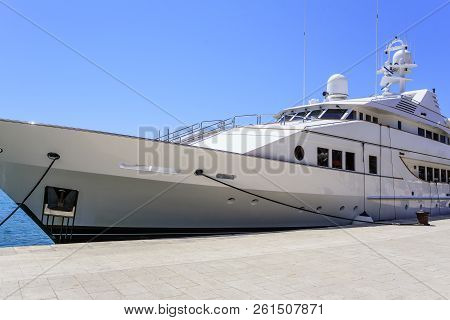 Trogir, Croatia - July 12, 2017: Huge Luxury Yacht Parked In The Water Of Trogir Croatia