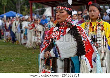 Bismark, North Dakota, September 9, 2018 : Women Dancers Of The 49Th Annual United Tribes Pow Wow, O