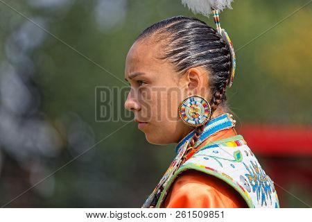 Bismark, North Dakota, September 9, 2018 : A Dancer Of The 49Th Annual United Tribes Pow Wow, One La