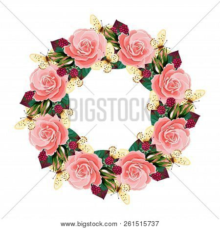 Flowers Frame  Wreath  Vector  Vinage Butterfly, Berry