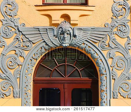 Entrance To The Cat House At 10 Meistaru Iela In The Old Town Of Riga, The Capital Of Latvia. It Was