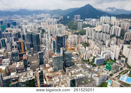 Kwun Tong, Hong Kong 04 September 2018:- Drone fly over Hong Kong city