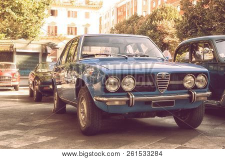 Ancona , Italy - Set 23 - 2018 : Alfa Romeo Alfetta 1973 Wight Old Car