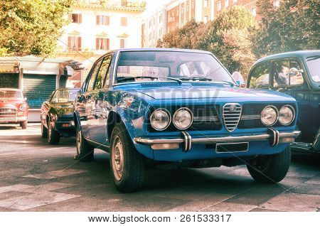 Ancona , Italy - Set 23 - 2018 : Alfa Romeo Alfetta 1973 Wight Old Car