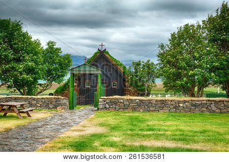 Traditional turf church in Glaumbaer, Iceland