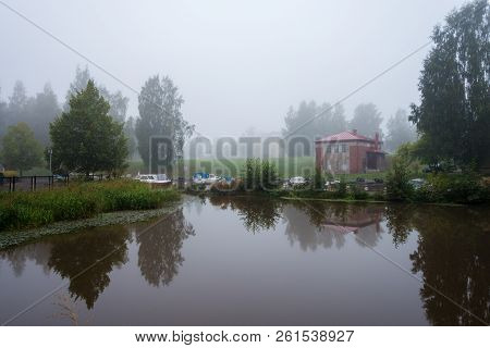 Forssa Finland, Foggy Morning At The River At Autumn