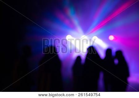 Abstract Blurry Background, Silhouettes Of People At Open Air Party