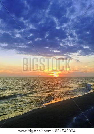 Sunset On Polish Coast - Baltic Sea In Lubiatowo, Pomerania, Poland
