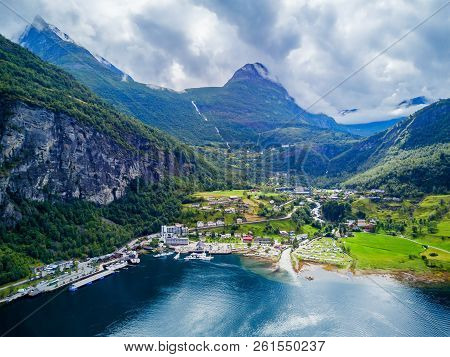 Geiranger Is A Small Tourist Village In Sunnmore Region Of Norway. Geiranger Lies At The Geirangerfj