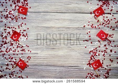 Concept-independence Day Of Turkey, National Paper Flags Of The State Of Turkey With White Red Confe