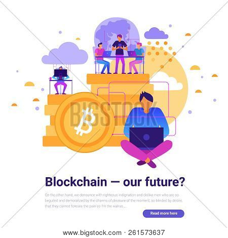 Modern Technologies Design With Blockchain And Future Symbols Flat Vector Illustration