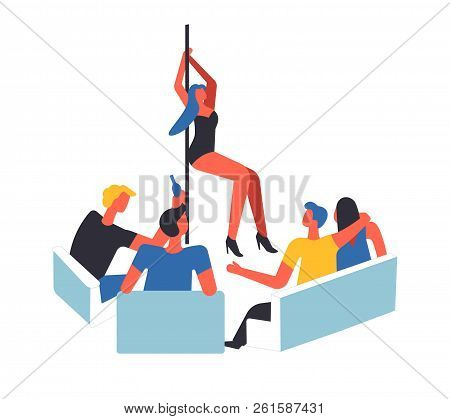 People Males Watching Dancing Girl On Pole Isolated Vector