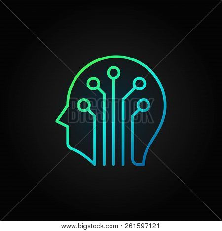 Circuit Board Head Vector Colored Icon Or Symbol In Thin Line Style On Dark Background
