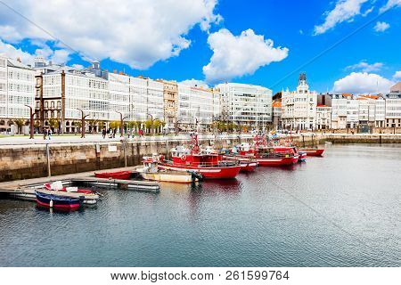 Yachts And Boats At The A Coruna City Port In Galicia, Spain