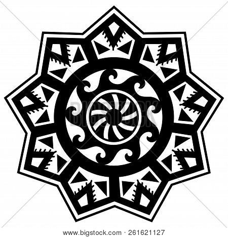 Circular Pattern In Form Of Mandala. Traditional Ornaments Of Maori People For Tattoo - Moko Style.