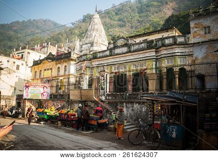 Rishikesh India. January 10, 2018 Local Fruit Market In Rishikesh. Street Trading In A Typical India