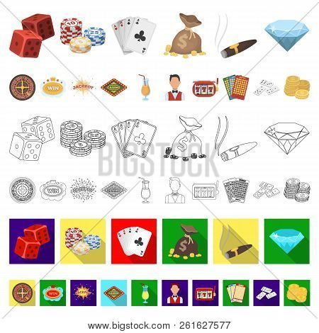 Casino And Gambling Cartoon Icons In Set Collection For Design. Casino And Equipment Vector Symbol S