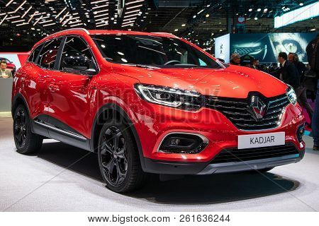 Paris - Oct 2, 2018: Renault Kadjar Suv Crossover Car Facelift Revealed At The Paris Motor Show.