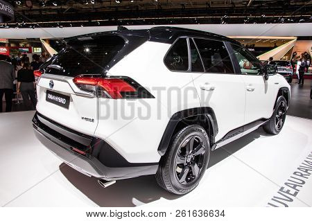 Paris - Oct 3, 2018: Toyota Rav4 Hybrid Car Presented At The Paris Motor Show.