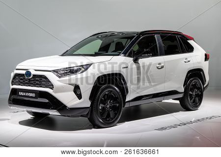 Paris - Oct 3, 2018: Toyota Rav4 Hybrid Car Presented At The Paris Motor Show.