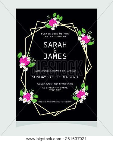Set Of Card With Flower Rose, Leaves. Wedding Ornament Concept. Floral Poster, Invite.