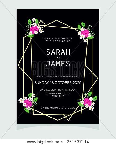 Set Of Card With Flower Rose, Leaves. Wedding Ornament Concept. Floral Poster, Invite.