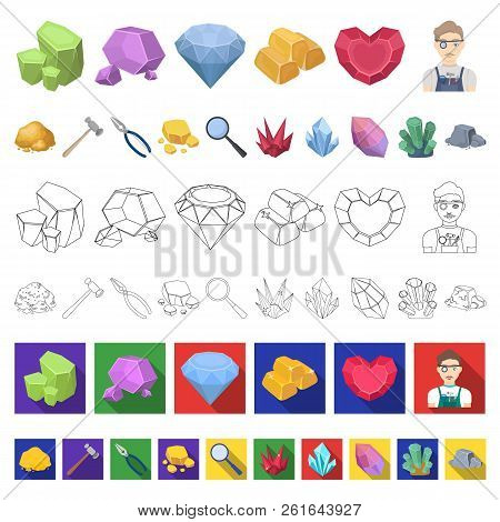 Precious Minerals Cartoon Icons In Set Collection For Design. Jeweler And Equipment Vector Symbol St