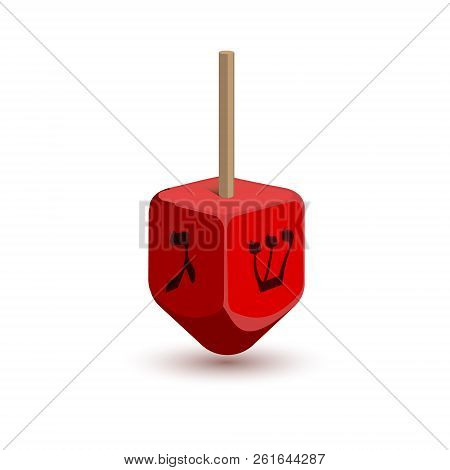 Realistic Cartoon Illustration Of A Red Dreidel, Balanced On End. Traditional Chanukah Symbol Isolat