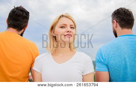 Girl Stand In Front Two Faceless Men. Best Traits Of Great Boyfriend. How To Pick Better Boyfriend. 