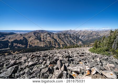 Rocky Narrow  Dangerous Ridge Of Talus Scree Rocks On Top Of Mountains In The Bridger Teton National