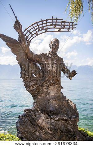 Montreux, Switzerland - September 05: Igor Stravinski Statue On The Shores Of Lake Geneva In Montreu