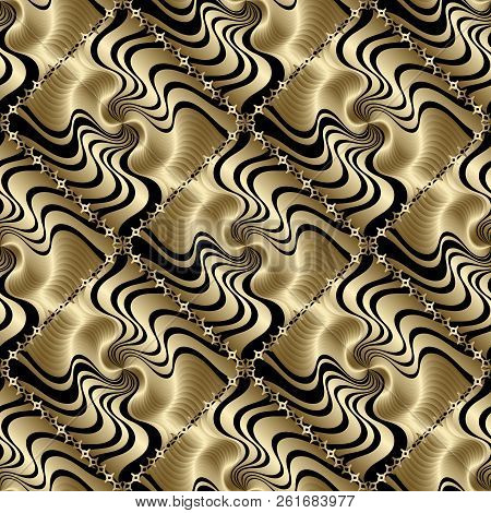 Textured 3d Gold Geometric Seamless Pattern. Vector Modern Ornam