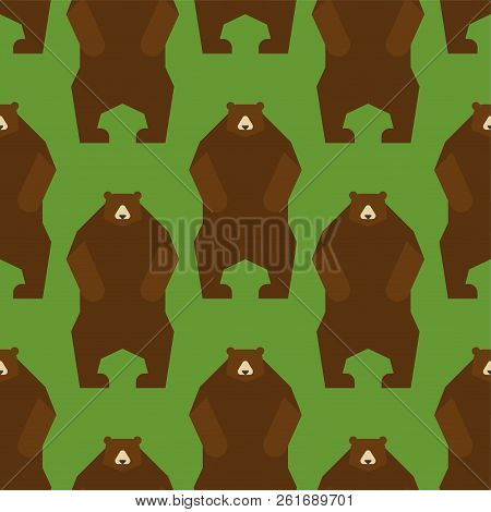 Bear Standing Pattern Seamless. Grizzly Forest Predator Beast Background.