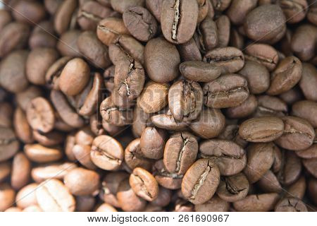 Top View Food. Brown Coffee Seeds Background.