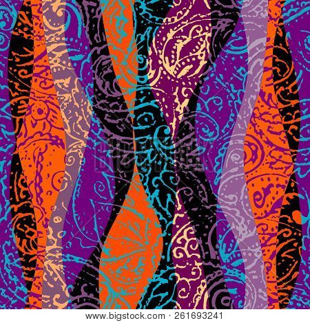Grunge Paisley Pattern In Collage Patchwork Style.