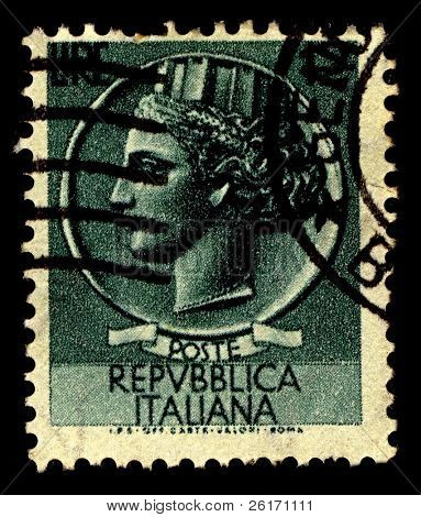Italia-CIRCA 1955:A timbro stampato in Italia Mostra immagine di Italia Turrita è il personificat nazionale