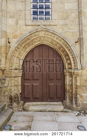 Portal Of The Church Of Mercy, In Gothic Manueline Architecture, In Pinhel, Portugal
