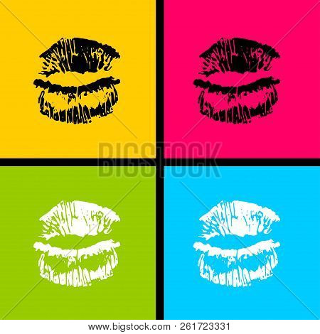 Open Mouth Woman Lips Pop Art Style. Vector Fashion Kitsch Cartoon Sketch Design. Wow Modern Glossy 
