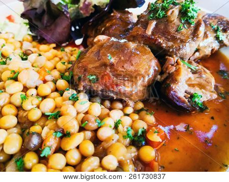 Traditional French cuisine Beef meat stewed with beans