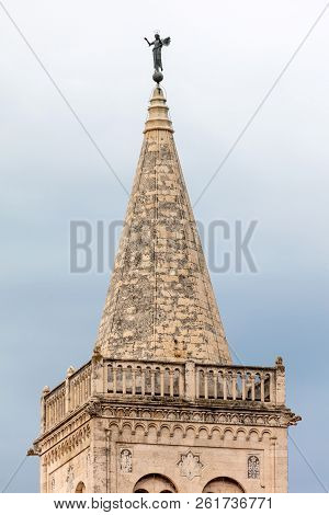 Bell Tower Of The Zadar Cathedral Of St. Anastasia In Zadar, Croatia. The Tower Construction Started