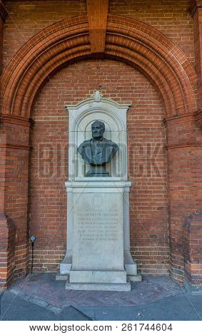 London. September 2018. A Bust Of St Clement Markham Outside The Royal Geographical Society In Kensi
