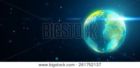 Planet Earth In Space With Obscured Flare, Abstract Background - Illustration