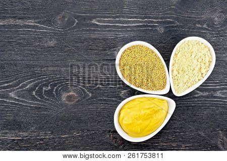 Mustard Sauce, Seeds And Mustard Powder On Board
