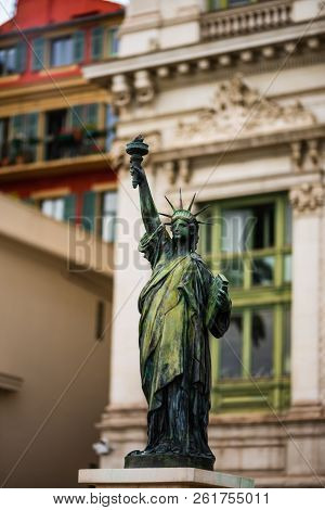 Nice, France - 2018.
Miniature Of The Statue Of Liberty.
Promenade Of French Riviera.