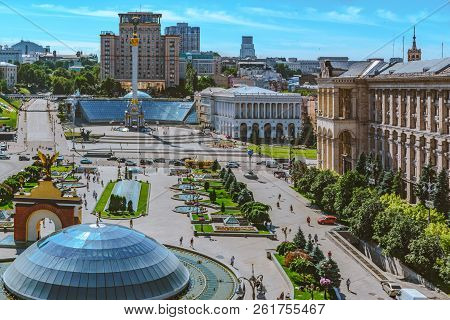 Kiev,ukraine - July 17 2017, View Of The Indenpendence Square Maidan Nezalezhnosti