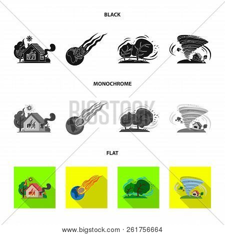 Isolated Object Of Natural And Disaster Logo. Set Of Natural And Risk Stock Vector Illustration.