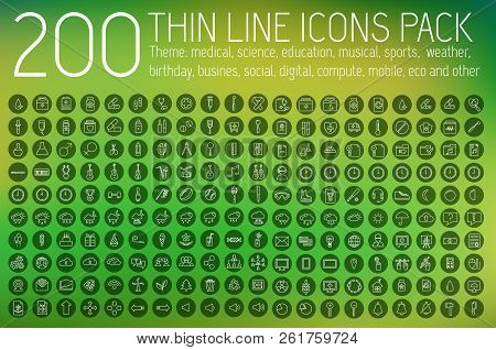 Set Of Thin Line Icons Pictogram. For Web And Mobile Infographic. Happy Birthday, Business, Ofiice, 